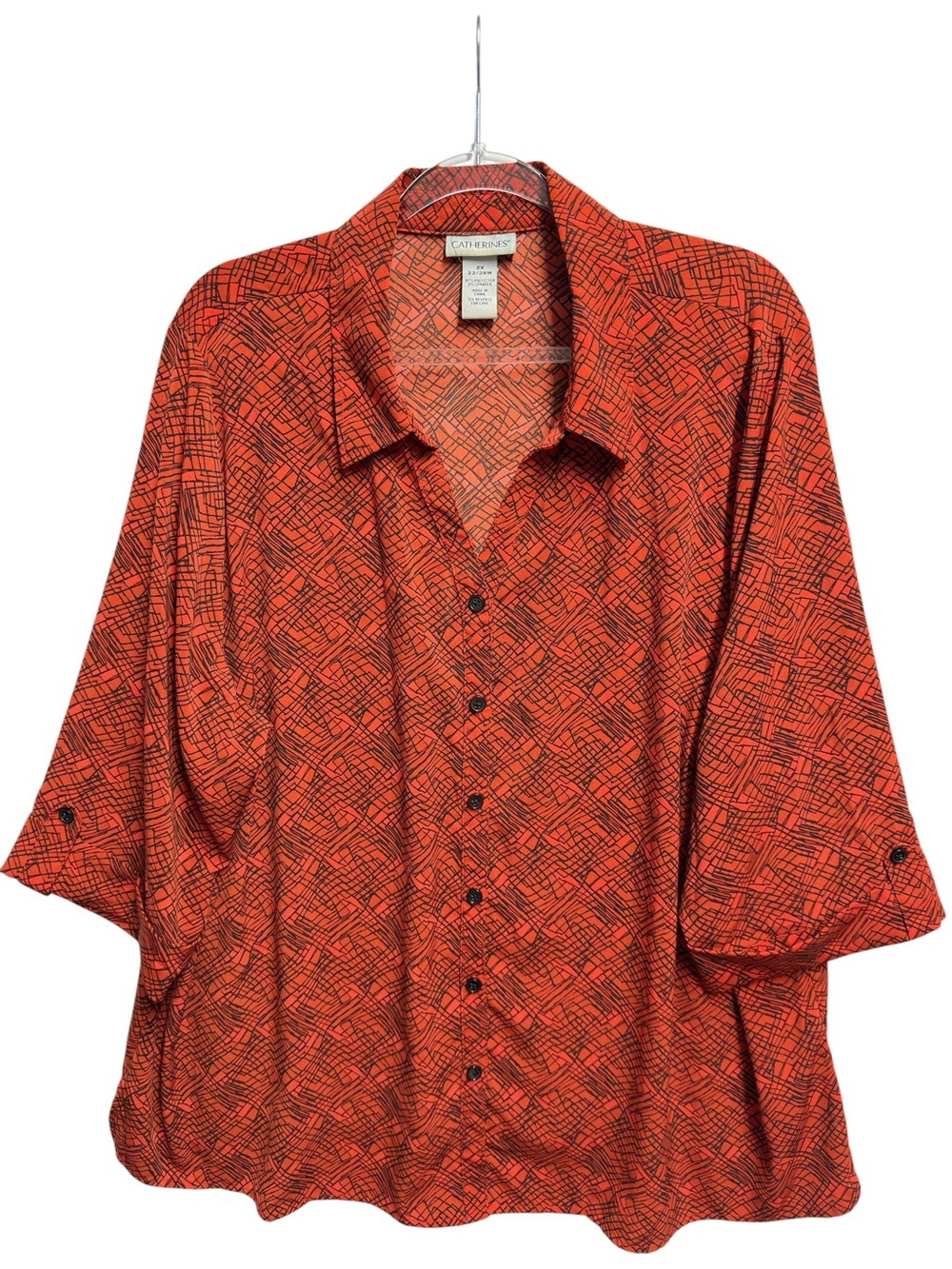 Tuxedo Silky Matte Satin Knit Geometric Art Shirt Blouse Top
